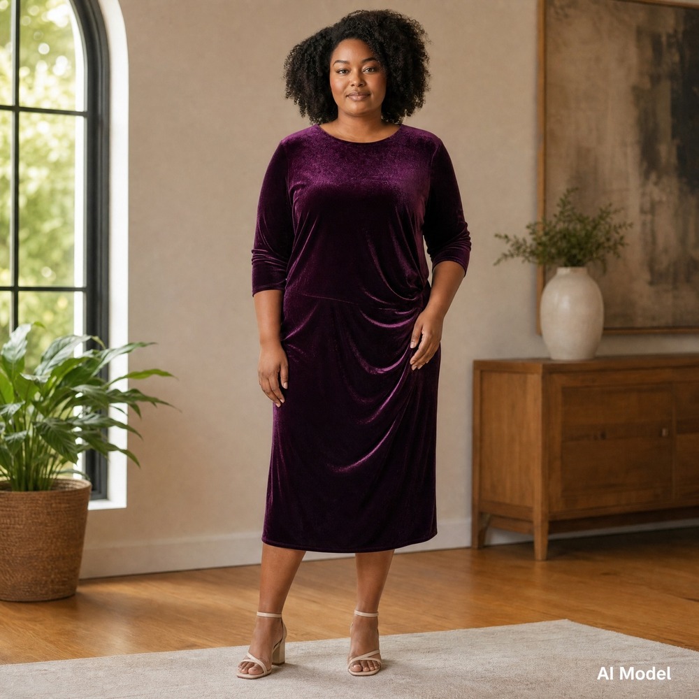 Eliza J Velvet‎ Sheath Dress Women 18 Plum Purple Draped 3/4 Sleeve EJ7-3600